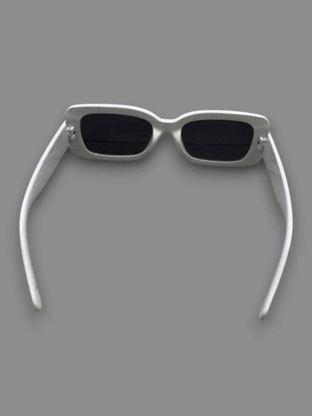 White Rectangle Sunglasses Black Lens Y2K Retro Slim Chunky Frame